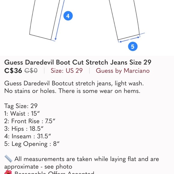 Guess Daredevil Boot Cut Stretch Jeans Size 29 - Picture 7 of 7